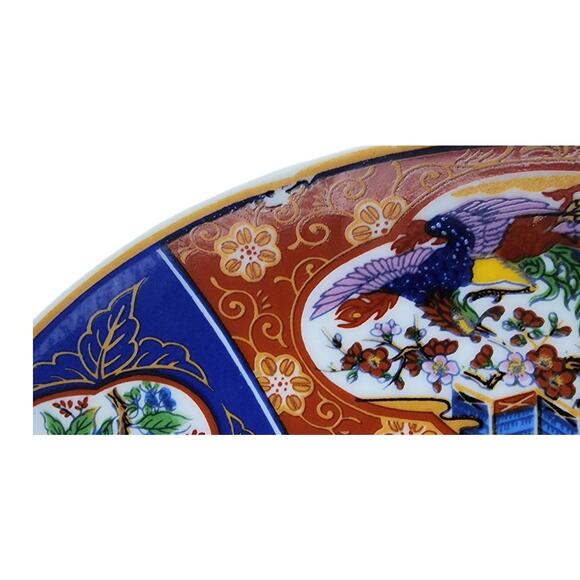 Asian Chinese Arita 8.5" Charger Plate Lmari Style Red Blue Peacock Porcelain - Picture 7 of 8